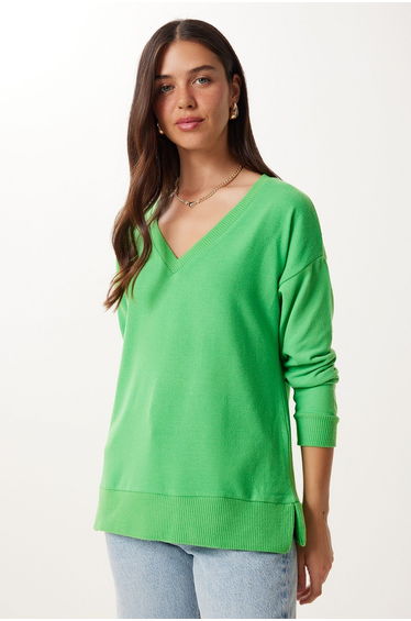 Women's Light Green V-Neck Soft Knitted Sweater