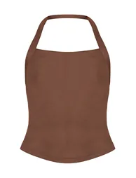 Chocolate Soft Rib Halterneck Detail Vest Top - 4