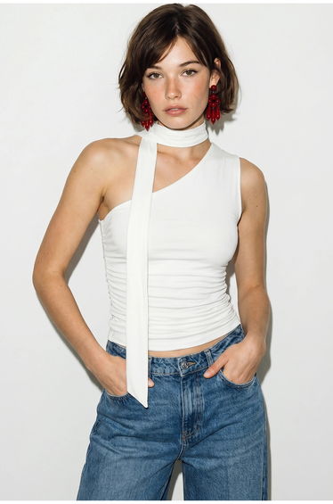 LUCCI Sleeveless Asymmetrical Tie-detail Blouse