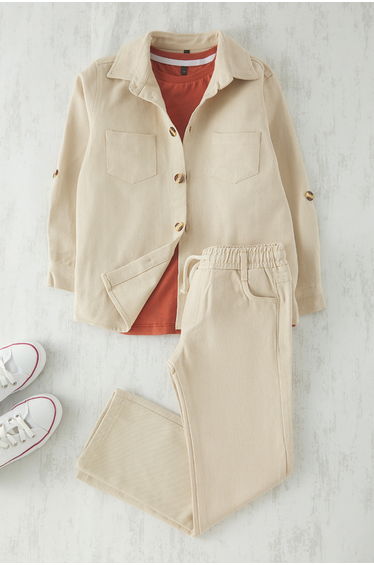 Beige Boy 100% Cotton Basic Woven Upper-Lower Team
