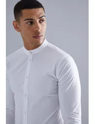 قميص بأكمام طويلة بياقة جرانداد - أبيض - 2