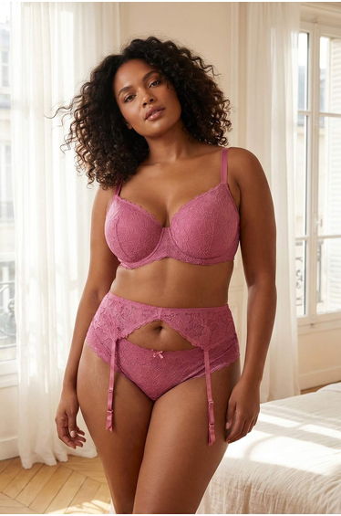 Plum Plus Size Underwear Set with Garter