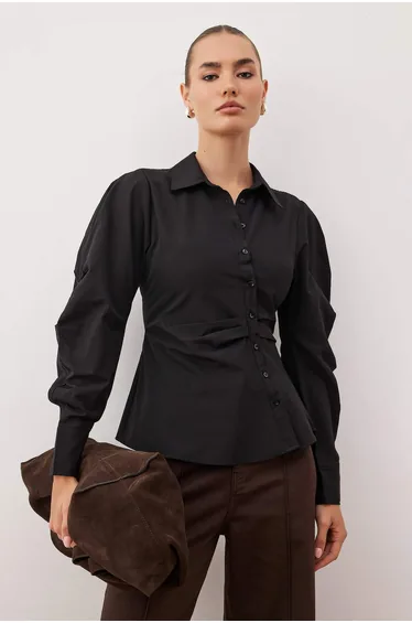 Black balloon sleeve detail fitted shirt