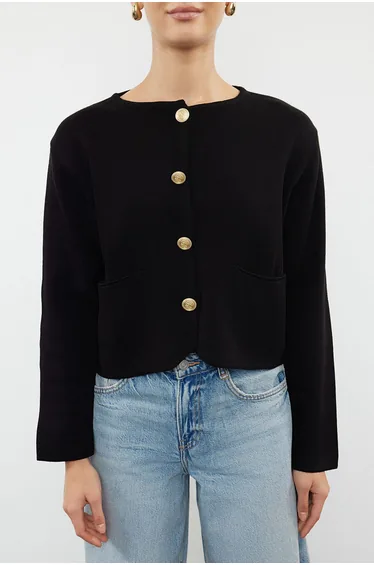 كارديغان محبوك بياقة دائرية