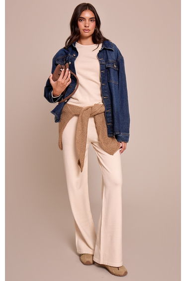 Cream Drawstring Waist Fine Knit Trousers