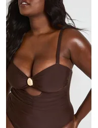 Plus Trim Cut Out Detail Swimsuit - chocolate - 3