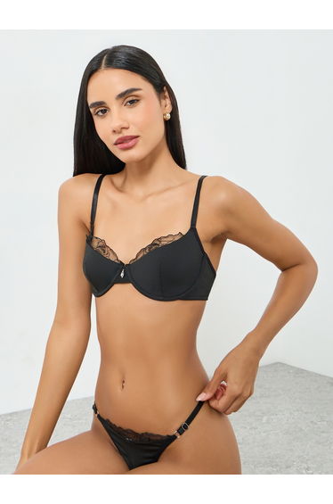 Black Lace Detail Padded Wired Bra and Brief Set