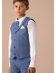 Matty Blue Smart Printed Waistcoat Set - 1