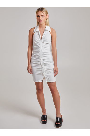 Halterneck Collar Neck Rib Mini Dress