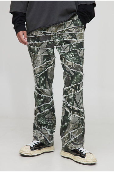 Camo Print Skinny Flare Raw Edge Applique Trouser