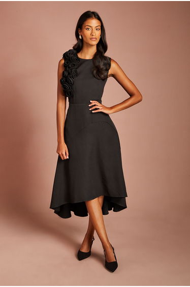 Petite 3D Corsage High Low Dress