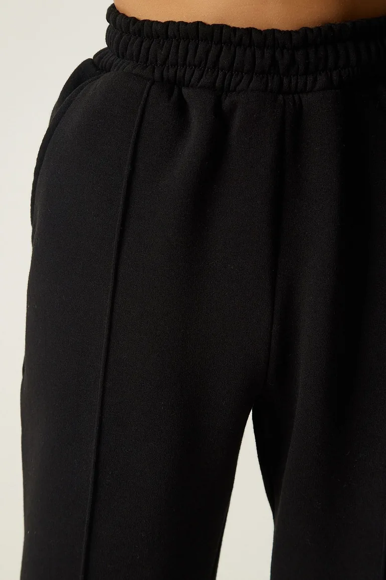 Women's Black Hooded Shawl Knitted Tracksuit Set - 8