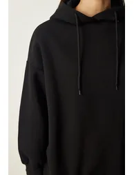 Women's Black Hooded Shawl Knitted Tracksuit Set - 4