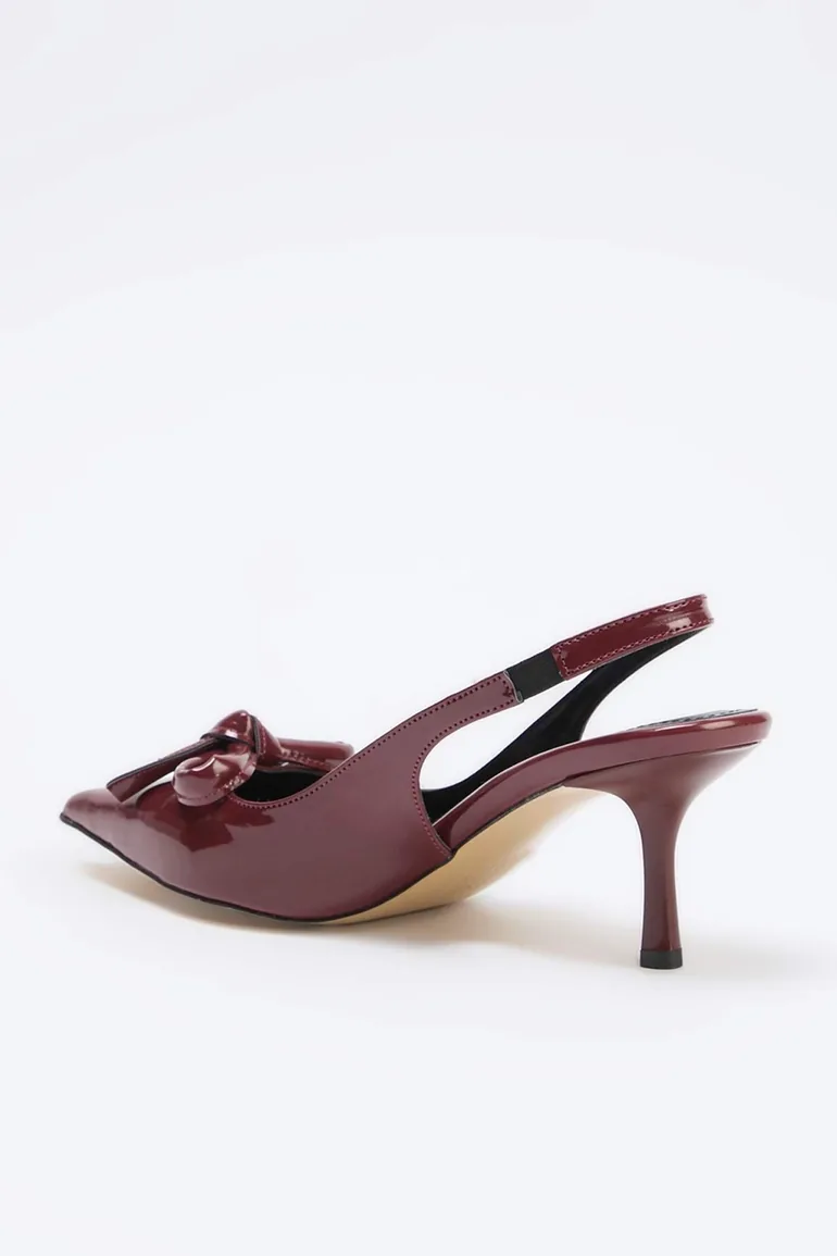 Burgundy Patent Leather Bow Detailed 6.5 cm Women's Classic Heeled Shoes - 4