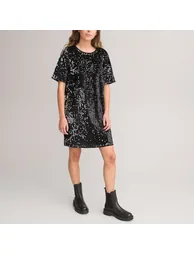 Sequin Shift Dress with Short Sleeves - 1