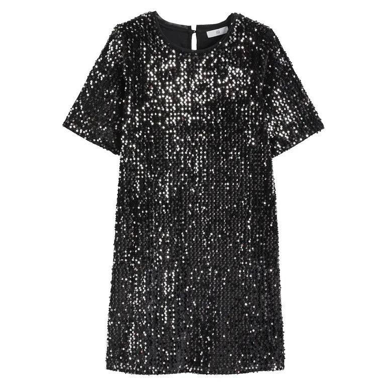 Sequin Shift Dress with Short Sleeves - 3