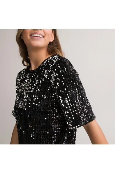 Sequin Shift Dress with Short Sleeves