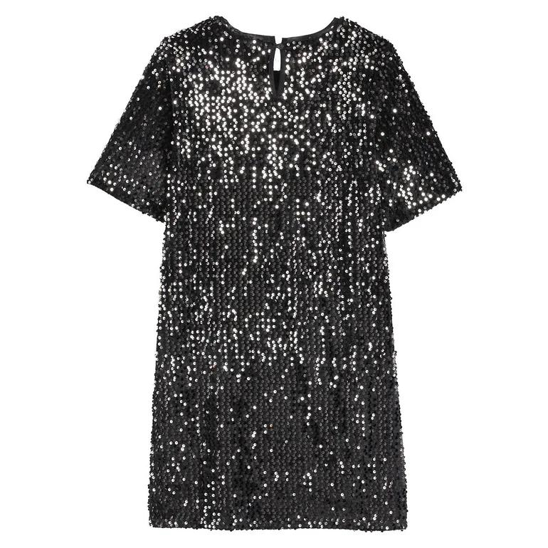 Sequin Shift Dress with Short Sleeves - 4
