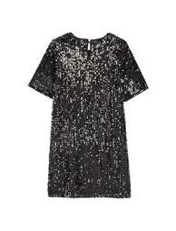 Sequin Shift Dress with Short Sleeves - 4