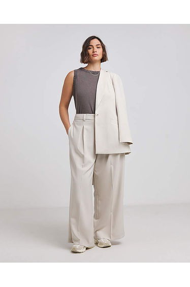 Stone Wide Leg Tailored Trouser