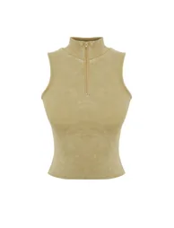 Khaki Antique/Faded Effect Fitted Zippered Corded Cotton Stretchy Knitted Knitted Blouse - 6