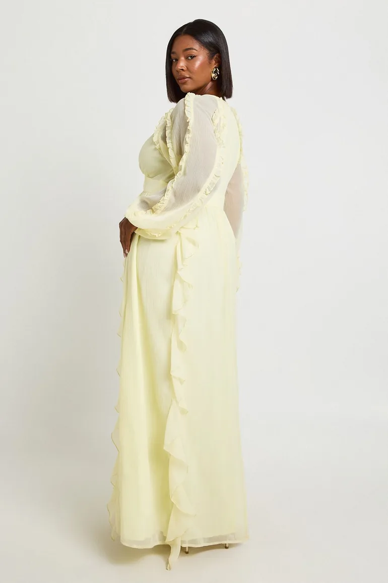 white christmas dresses Quinby Lemon Chiffon Pleated Lace Up Maxi Dress