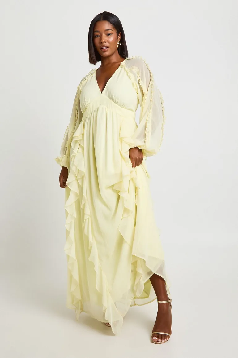sachin and babi light blue dress Plus Chiffon Long Sleeve Ruffle Maxi Dress