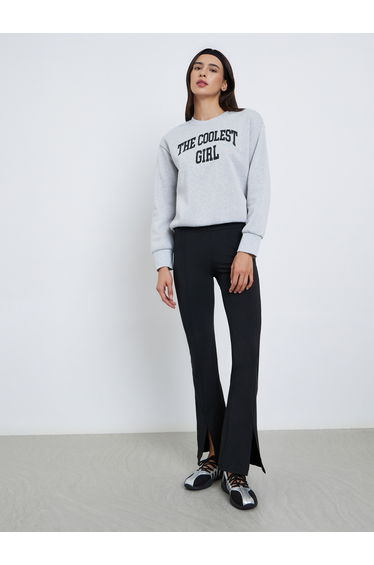 Grey Regular Fit Slogan Print Sweatshirt