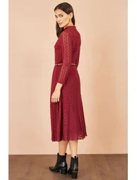 Yumi Burgundy High Neck Lace Midi Dress - 2