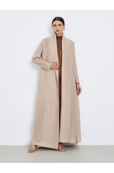 Solid Textured Pleated Long Sleeve Abaya