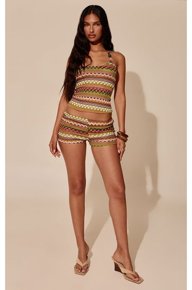 Green Aztec Textured Cami Top Co-ord