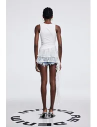 Antonia Lace Fringe Lace Up Short Jeans In Blue - 5
