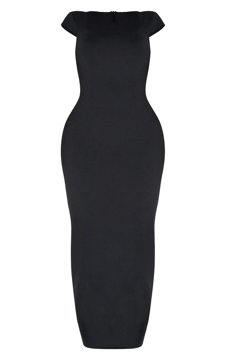 black hooded dress Black jersey hooded dress with a metal visible corset belt