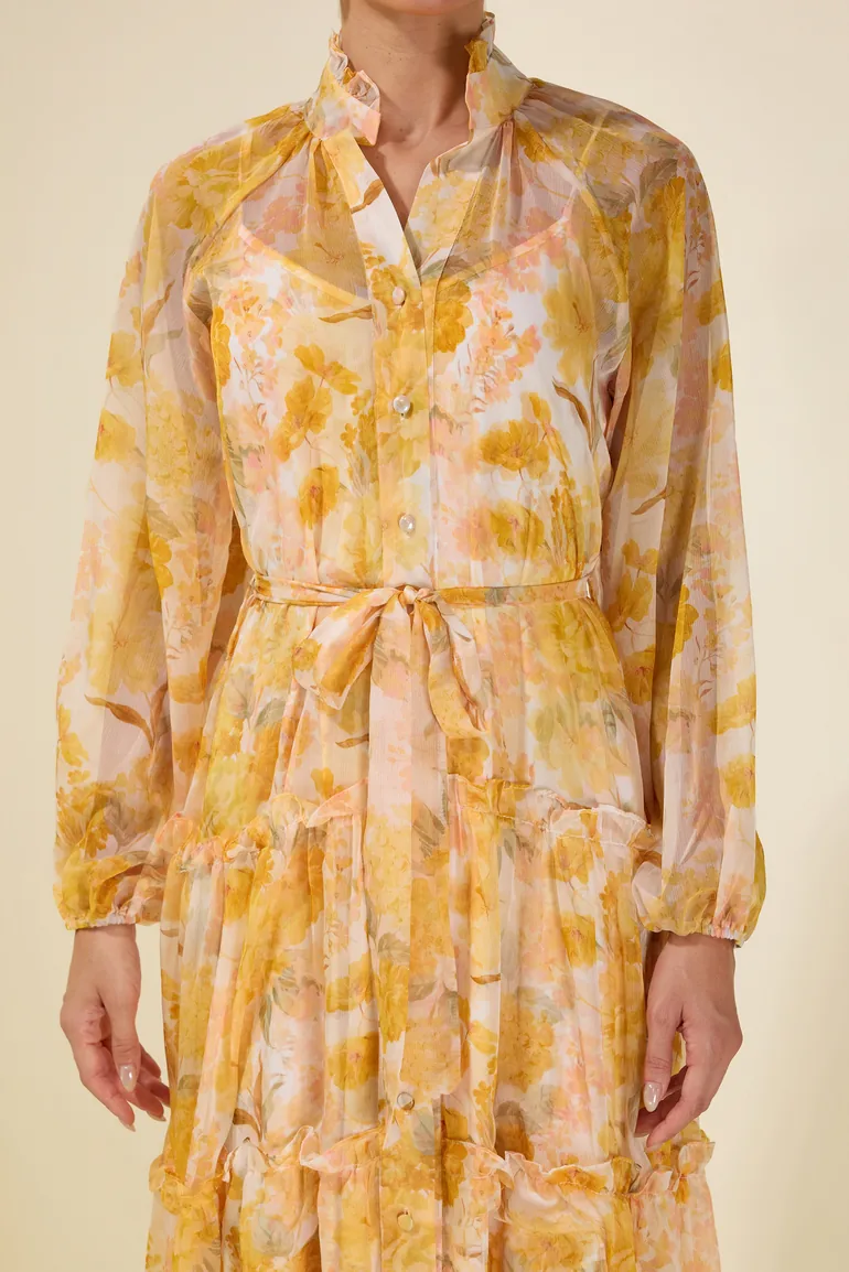 Floral Frill Single Breasted Midi Dress - 6