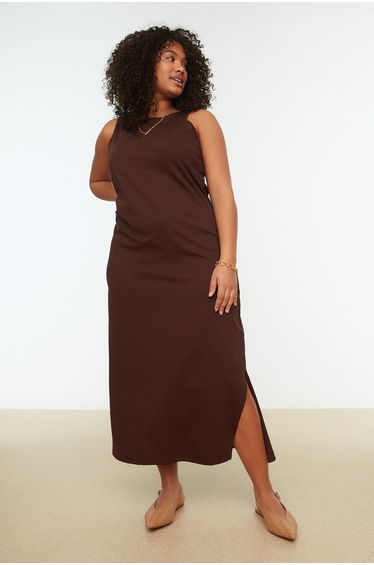 Curve Brown Plus A-Line Midaxi Dress