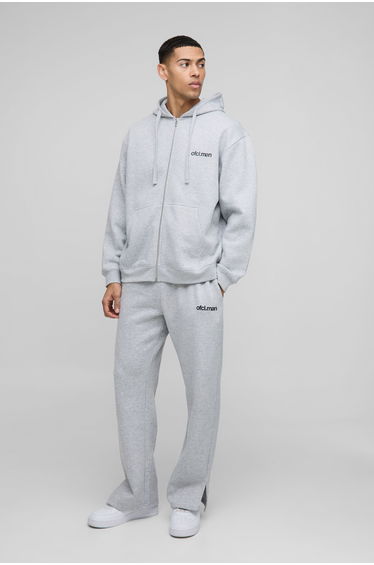Oversized Ofcl Man Split Hem Jogger Tracksuit - grey marl