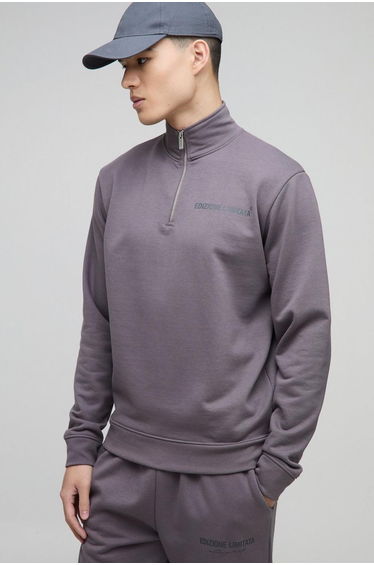 Regular Fit Edizione Heavyweight Zip Funnel Neck Sweatshirt - purple