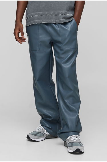 Elasticated Waist PU Relaxed Carpenter Trouser - slate blue