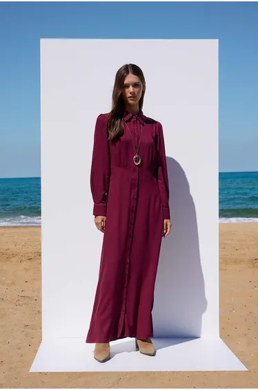 فستان ترينديول موديست قميص بنفسجي ماكسي بقصة مستقيمة بأكمام طويلة