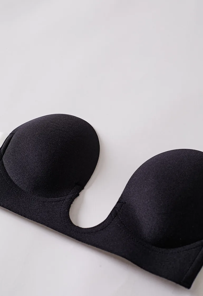 Adhesive Strapless Push-Up Plunge Bra in Black for Date Nights & Travel - 2