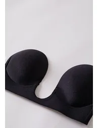 Adhesive Strapless Push-Up Plunge Bra in Black for Date Nights & Travel - 2
