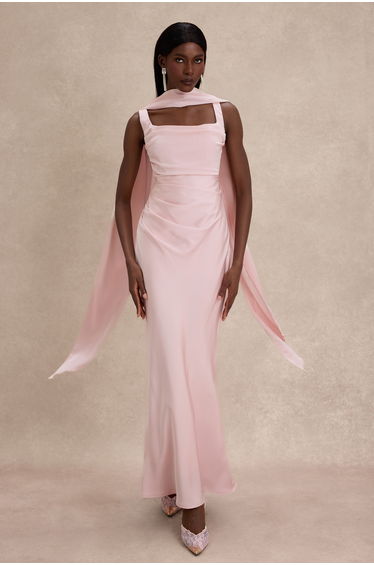 Satin Solid Ruched Maxi Dress