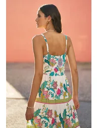 Yumi White Floral Block Print Tiered Maxi Sun Dress - 3