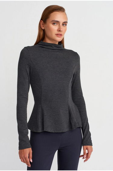 DILVIN Fitted Half-Turtleneck Peplum Blouse