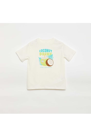 Short-sleeved printed T-shirt BEIGE