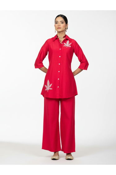 Women Embroidered Shirt and Wide Leg Trousers Co-ords