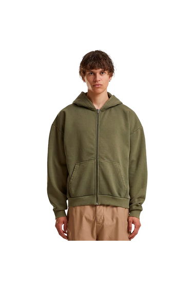 Build Your Brand Mens Vintage Heavy Full Zip Hoodie - Olive