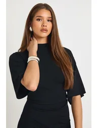 Rib Cinched Mini Dress - black - 3