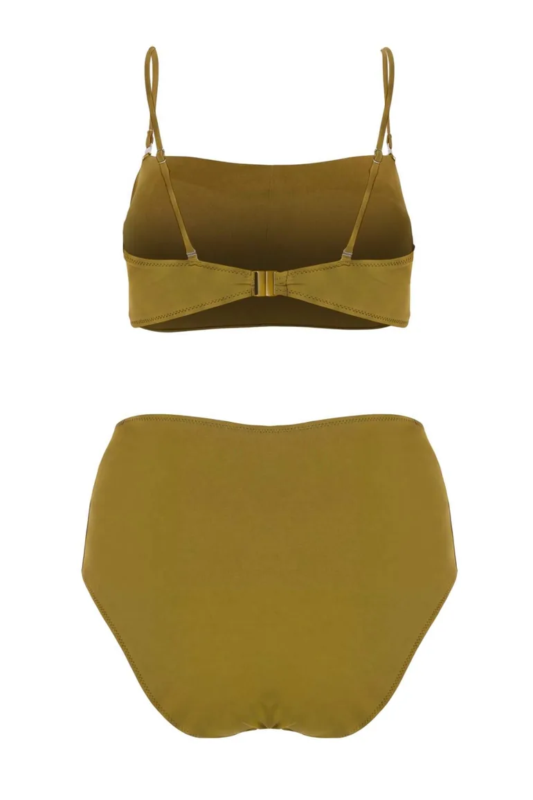 Khaki Embroidered Chlorine & Water Resistant Long-Lasting Lycra ® Xtra Life Bikini Set - 3