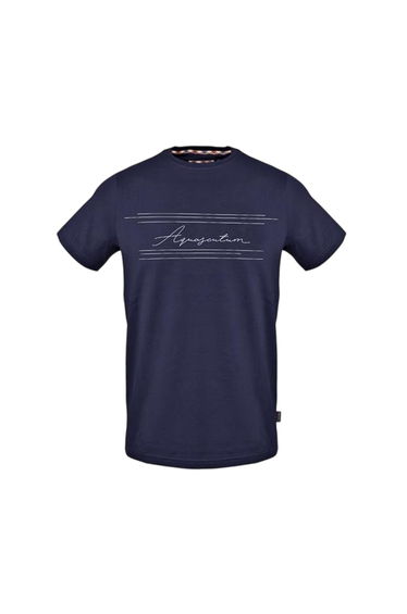 Aquascutum Mens Signature Crew Neck T-Shirt - Navy